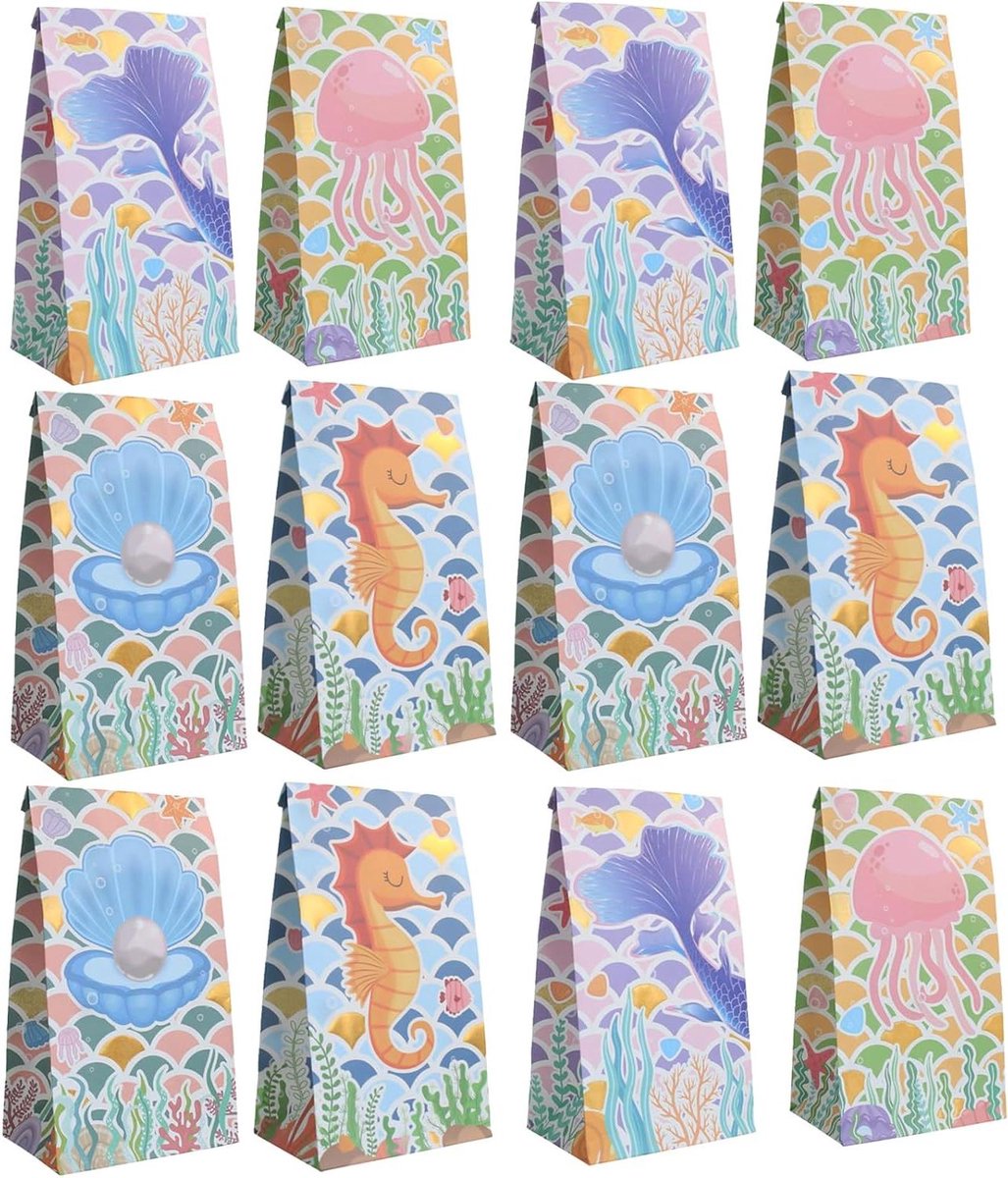   - : 12 Stuks Zeemeermin Snoepzakjes - Ocean Thema Feestartikelen voor Babyshower en Strandfeestjes