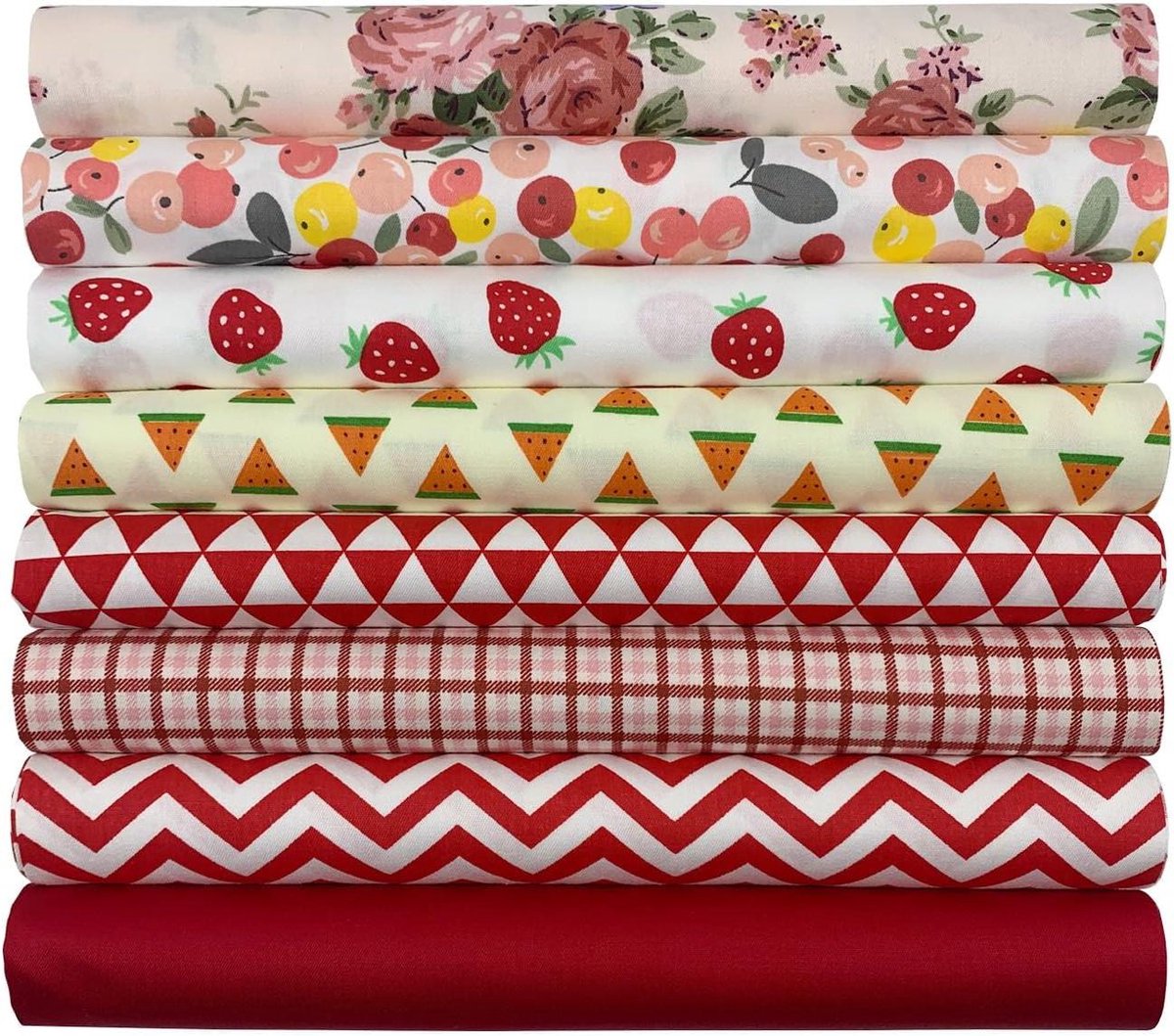 Brenzoos - : Katoenen Stof Bundel - 8 Stuks - 50 x 50 cm - Stijlvolle Patronen - Huisdoekbundels voor Naaien en Quilten - Patchwork - DIY Ambachten - Rood