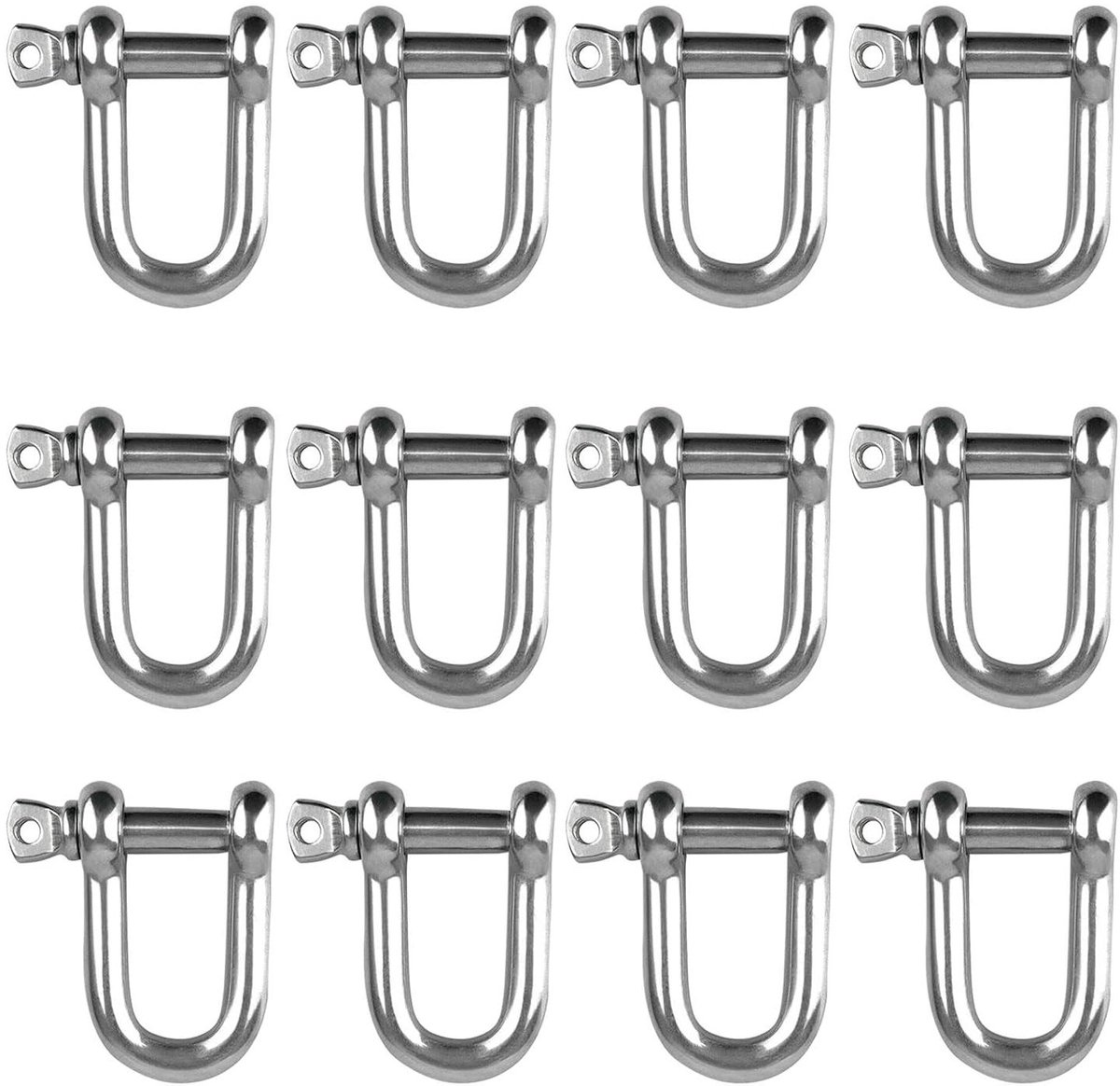 Brenzoos - 12 stuks schakels D-vorm van roestvrij staal, M4 sluitingen, recht beugel voor klokelage staalkabel - Hobbysieradensluiting