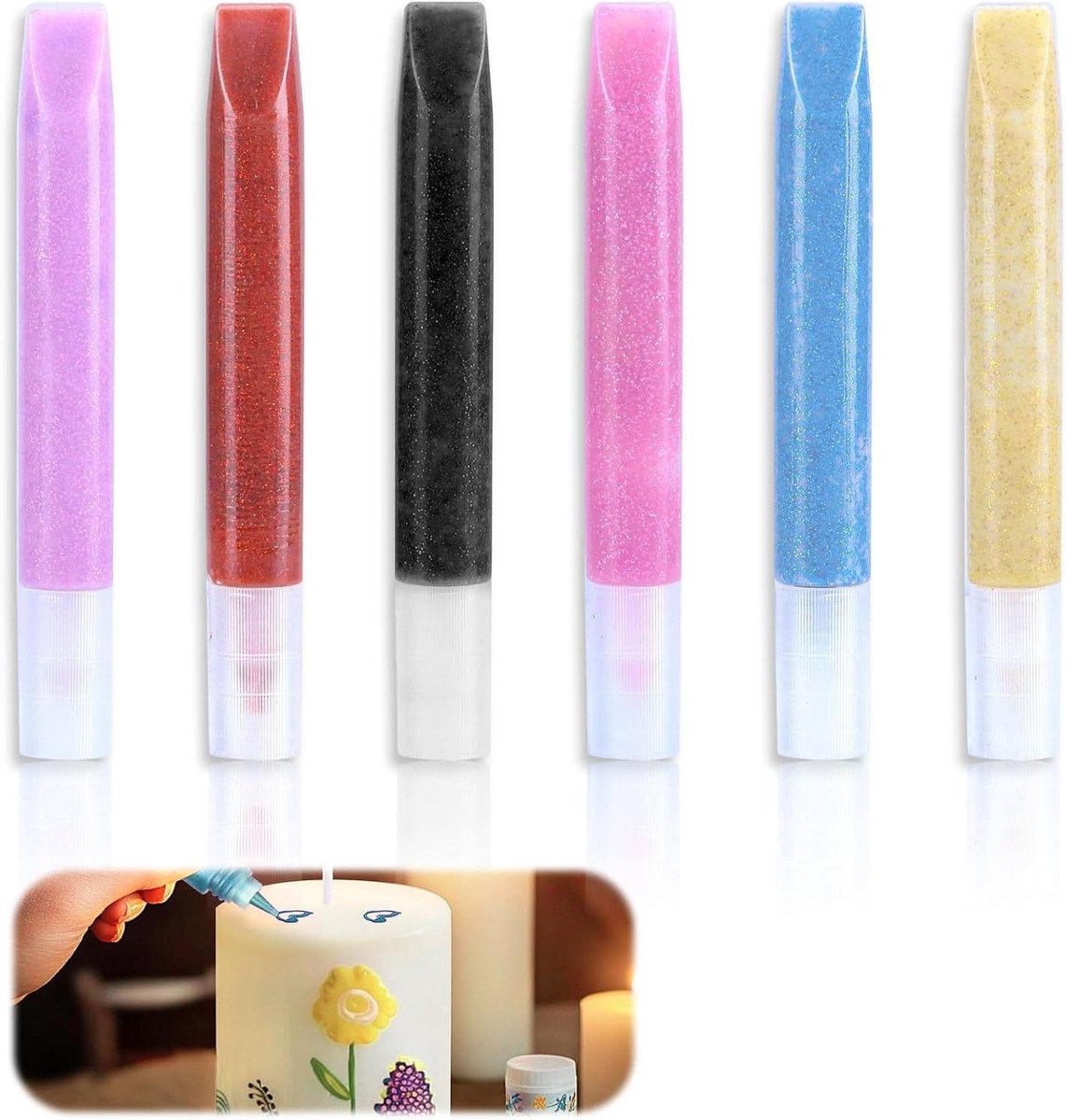   - 6-delige kaarsenstiften set - 10 ml wasstiften voor kaarsen maken - decoratie en vormgeving van kaarsen - kristallijm