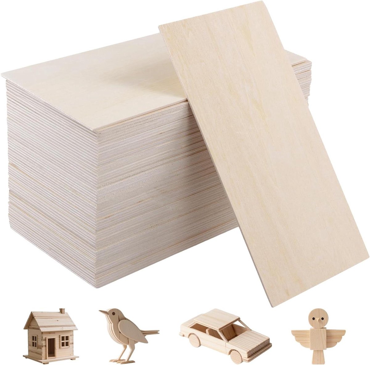 Brenzoos - 60 Stuks 200x100x2mm Houten Platen voor DIY Ambachten Graveren - Onafgewerkt Tropisch Hout - Creatief Knutselen en Decoreren