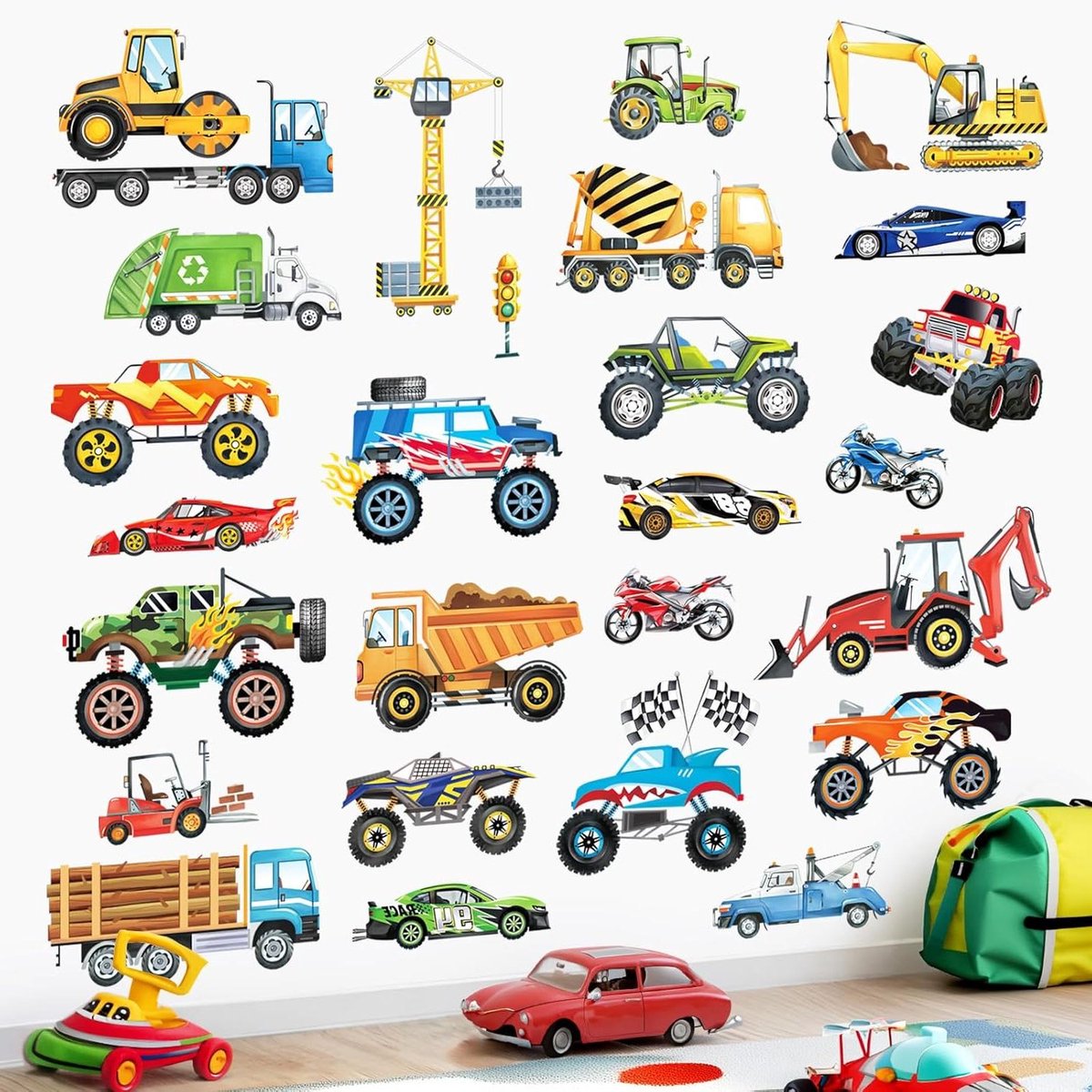   - Auto Muurstickers Kinderkamer voor Jongens - Bouwtransport Thema - Peuter Slaapkamer Interieur Decoratie