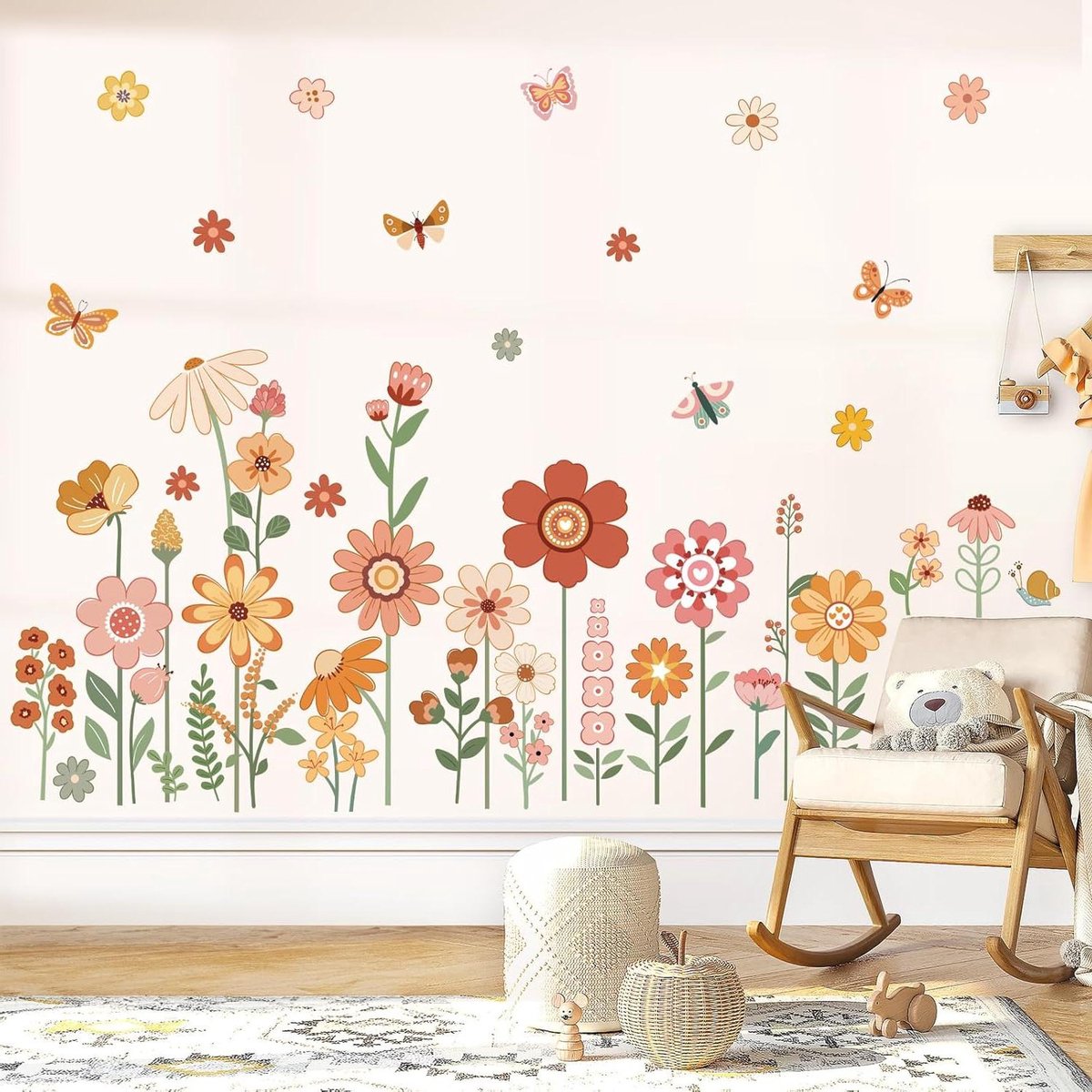   - Boho Bloem Muurstickers met Vlinders en Bloemen voor Kinderen - Baby Nursery - Meisjes Slaapkamer Decor - Tuin Thema
