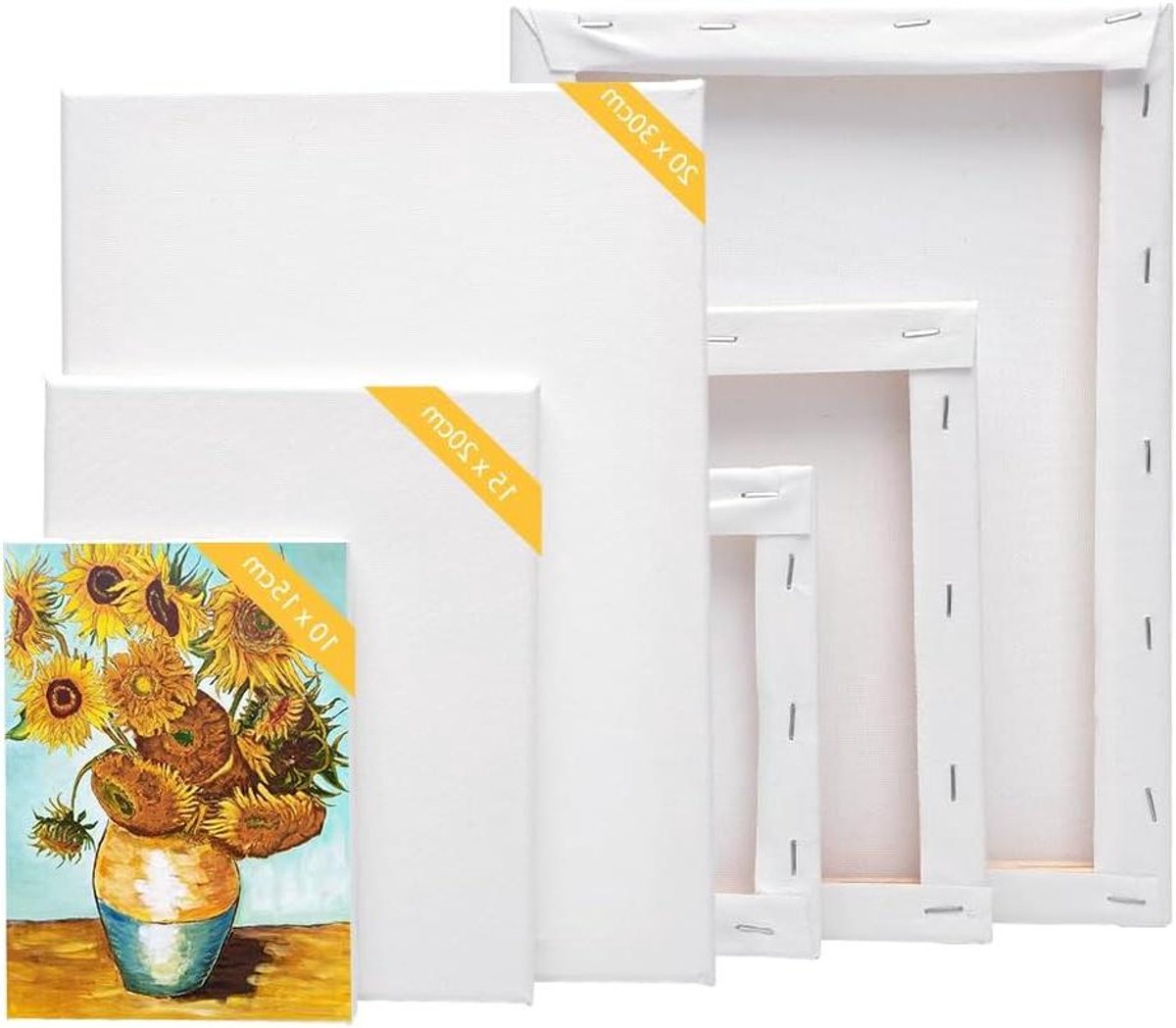 Brenzoos - Canvas om te beschilderen set van 6 stuks spieramen in diverse maten - 30 x 20 cm, 20 x 15 cm, 15 x 10 cm - schildersdoeken van 100% katoen - geschikt voor olie, gouache - ideale keuze voor studenten en kunstenaars.