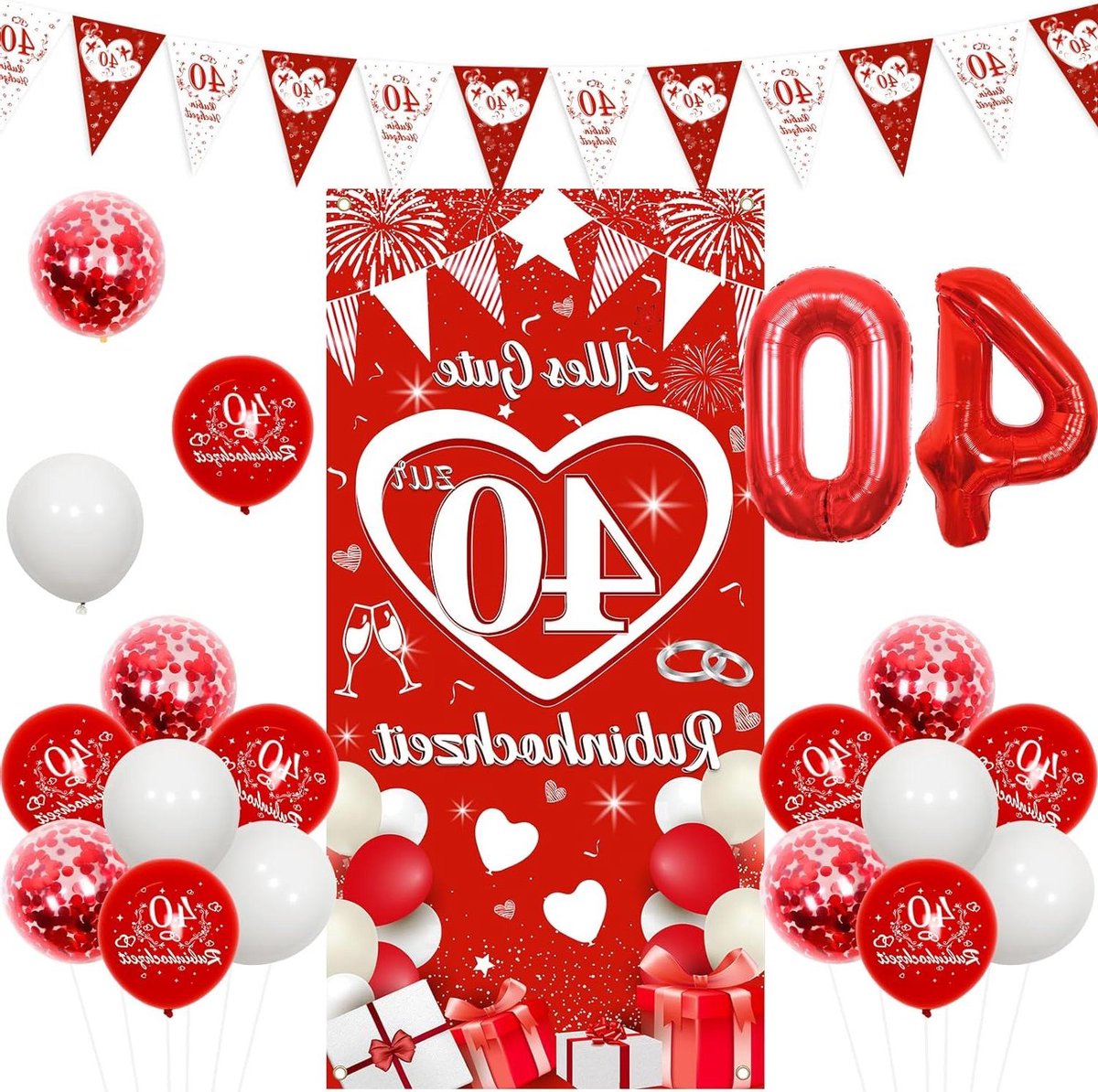   - Decoratie robijnbruiloft 40 jaar - Happy jubileum decoratie voor ouders