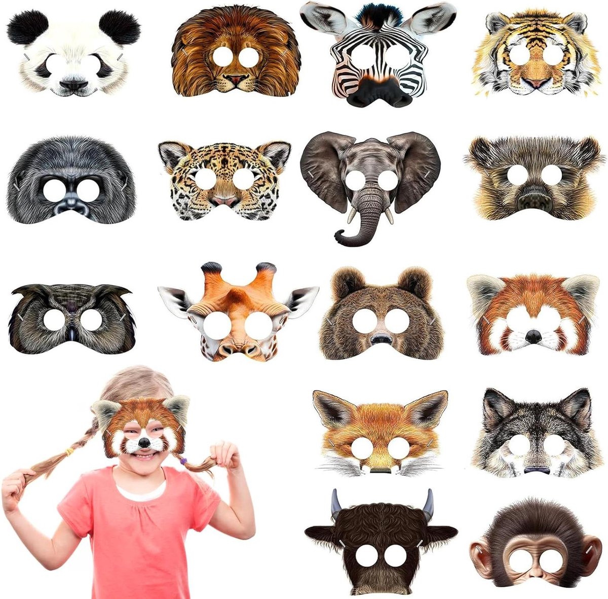   - Dierenmaskers Set voor Jungle en Dierentuin Thema Feestdecoratie