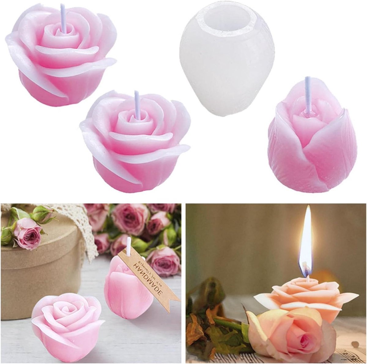   - Geurkaarsen maken doe-het-zelf gietvormen beton siliconen vorm kaarsenhouder - Rozengeurkaars - Beton gietvorm rozenvorm - Creëer unieke kaarsen