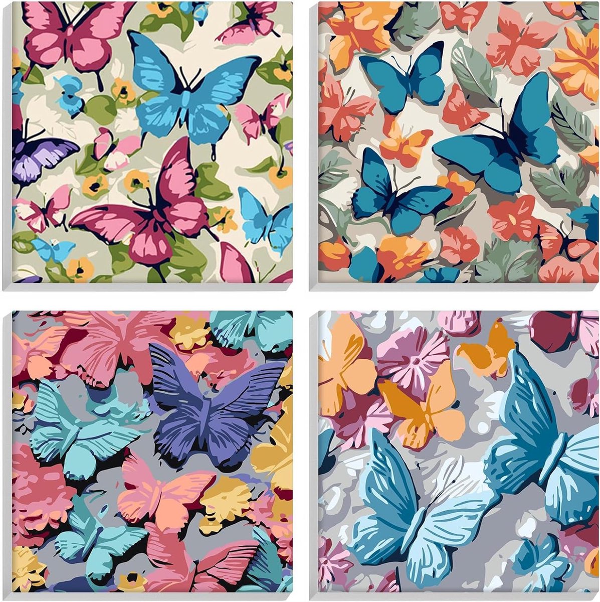 Brenzoos - Ingelijste verf op nummer voor volwassenen en kinderen - DIY olieverfschilderij kits - vlinder en dier thema - 4-pack