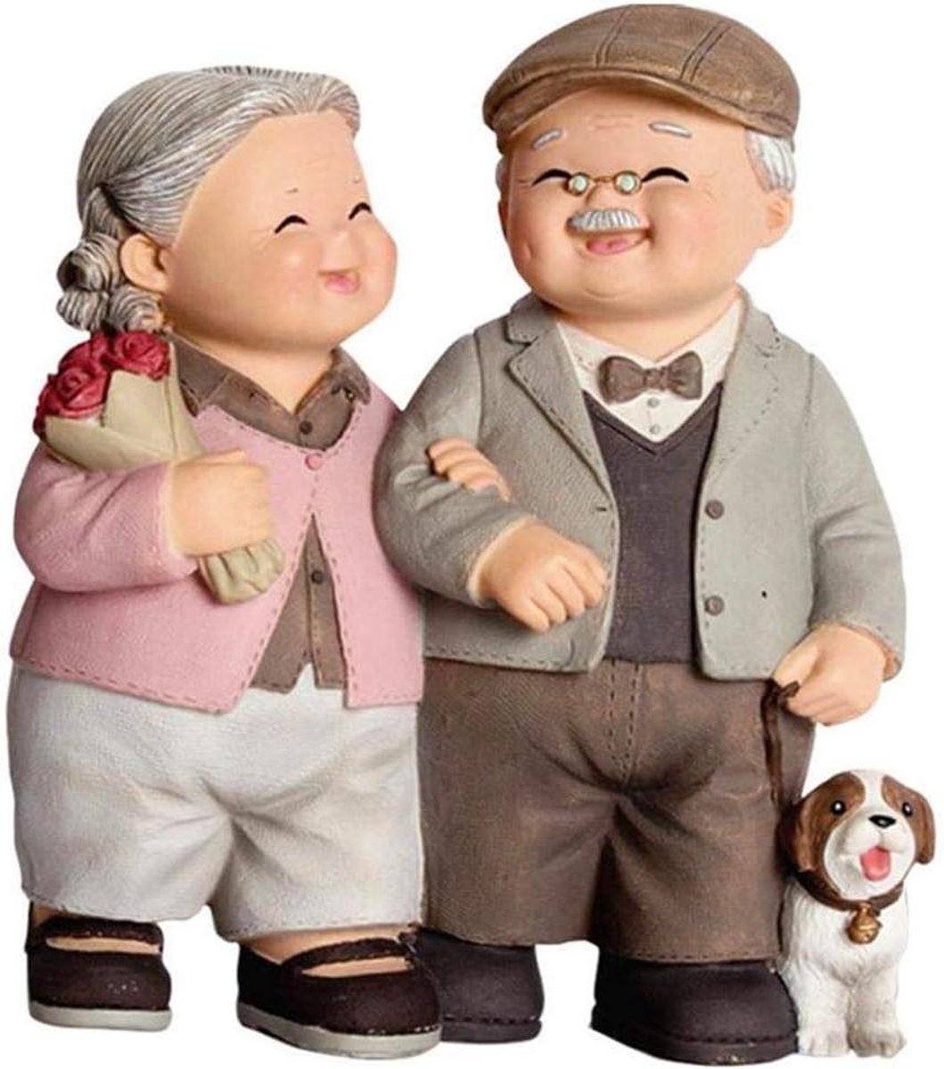 Brenzoos - Liefdevolle Oudere Echtparen Figuren voor Huwelijksverjaardag en Valentijnsdag - Feestdecoratie en Taarttopper 1 X 12 Cm