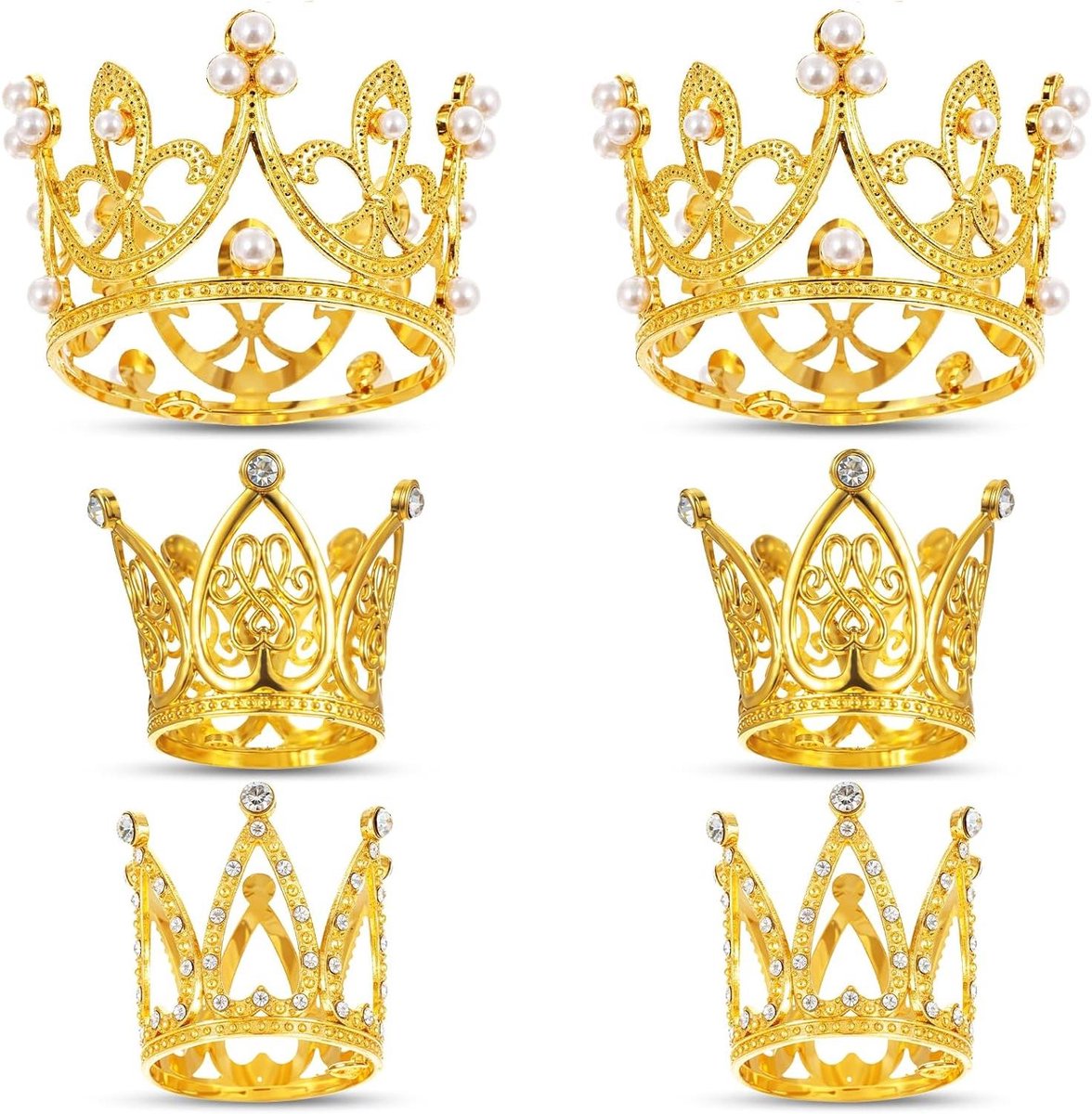   - Mini-kroon taarttoppers voor meisjes - set van 6 stuks - Gouden prinsessenkroon decoratie voor bruiloft, verjaardag en feest