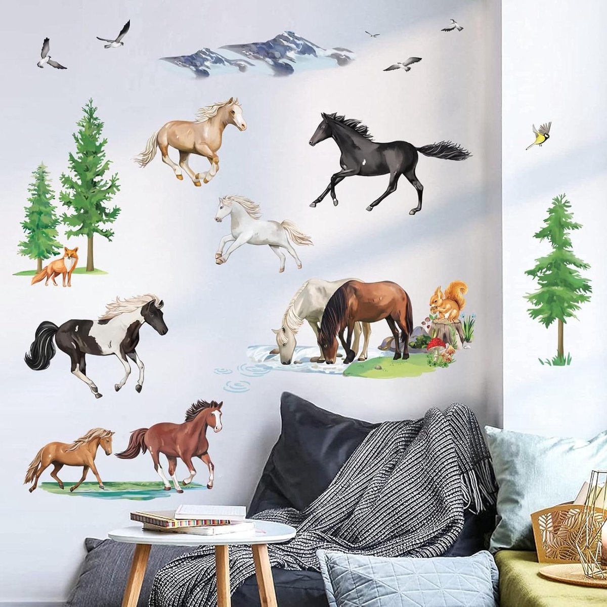   - Muurstickers Boerderijdieren Meisje Jongen Kamer Woonkamer - Dieren Paarden
