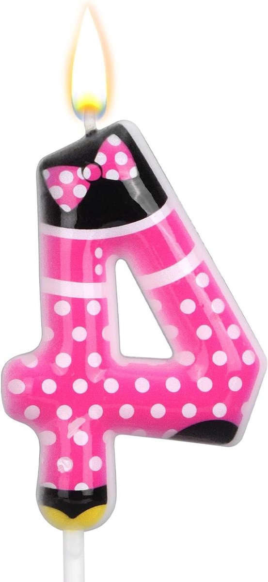 Brenzoos - Roze Zwart Schattig Cartoonmuis Cijferkaars Taarttoppers voor Meisjes Verjaardagsfeestje (Cijfer 4)