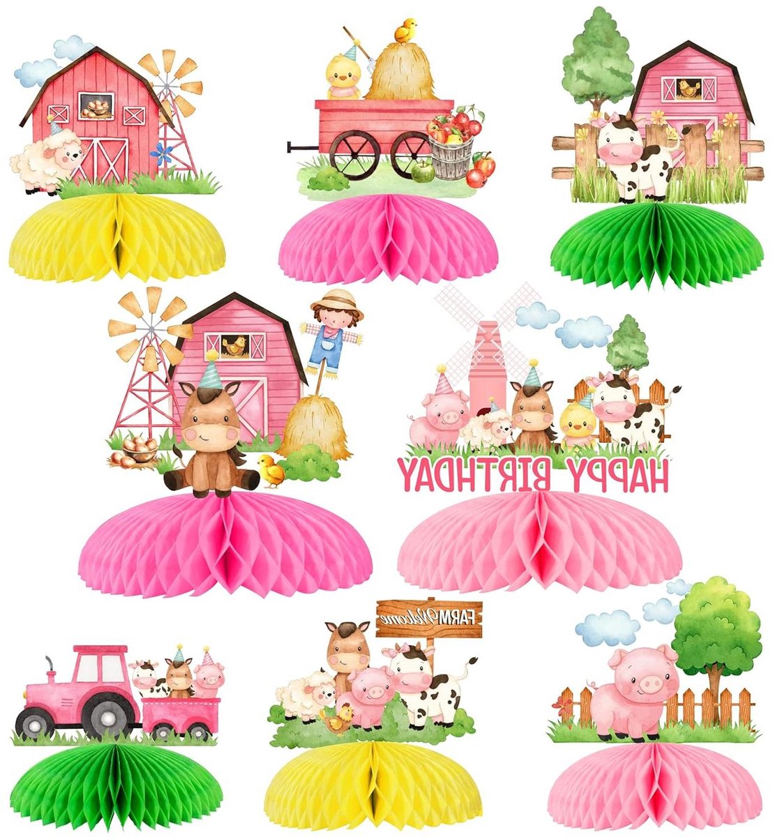   - Roze arm centerpieces - 24 Kaarten en Sticks voor Verjaardag en Baby Shower