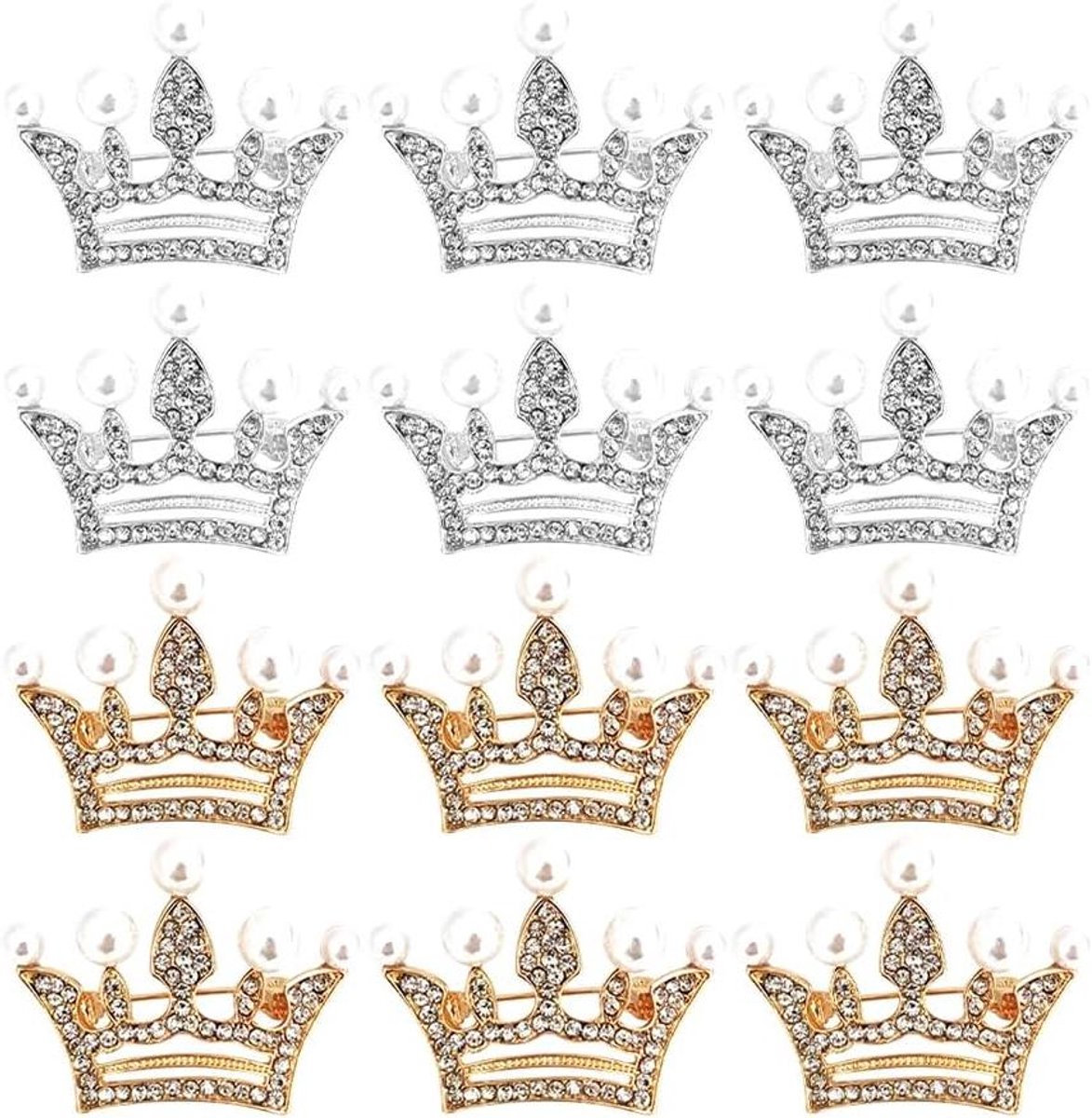   - Set van 12 kroonbroches voor kleding en rugzakken - Esthetische spelden - Reversspelden - Gemaakt van metaal - Afmetingen 4x3CM - Geen edelsteen