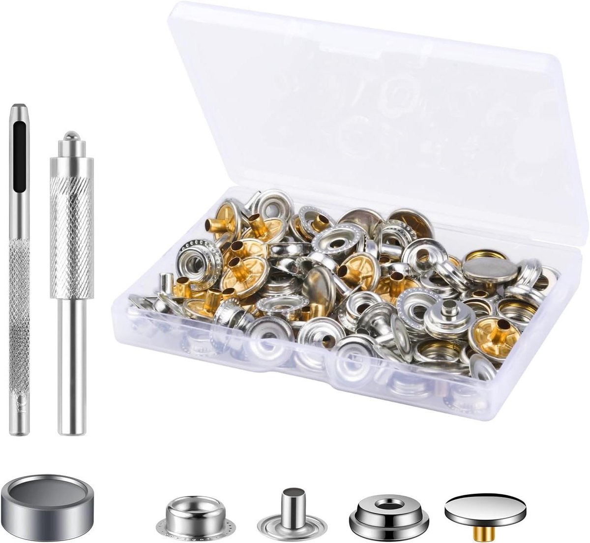   - Set van 25 drukknopen, roestvrijstalen metalen drukknopen, voor kleding, leer, handwerk - Set van 100 stuks
