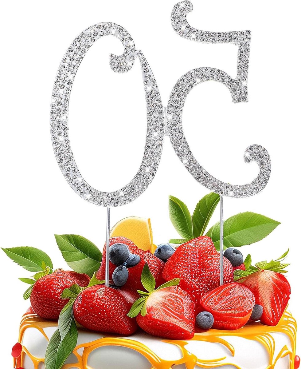 Brenzoos - Sparkly Diamond Cake Topper 50e verjaardag - Zilver - Taartdecoratie met Strass - Happy 50th Birthday - Gouden Bruiloft - Jongens Meisjes Mannen Vrouwen