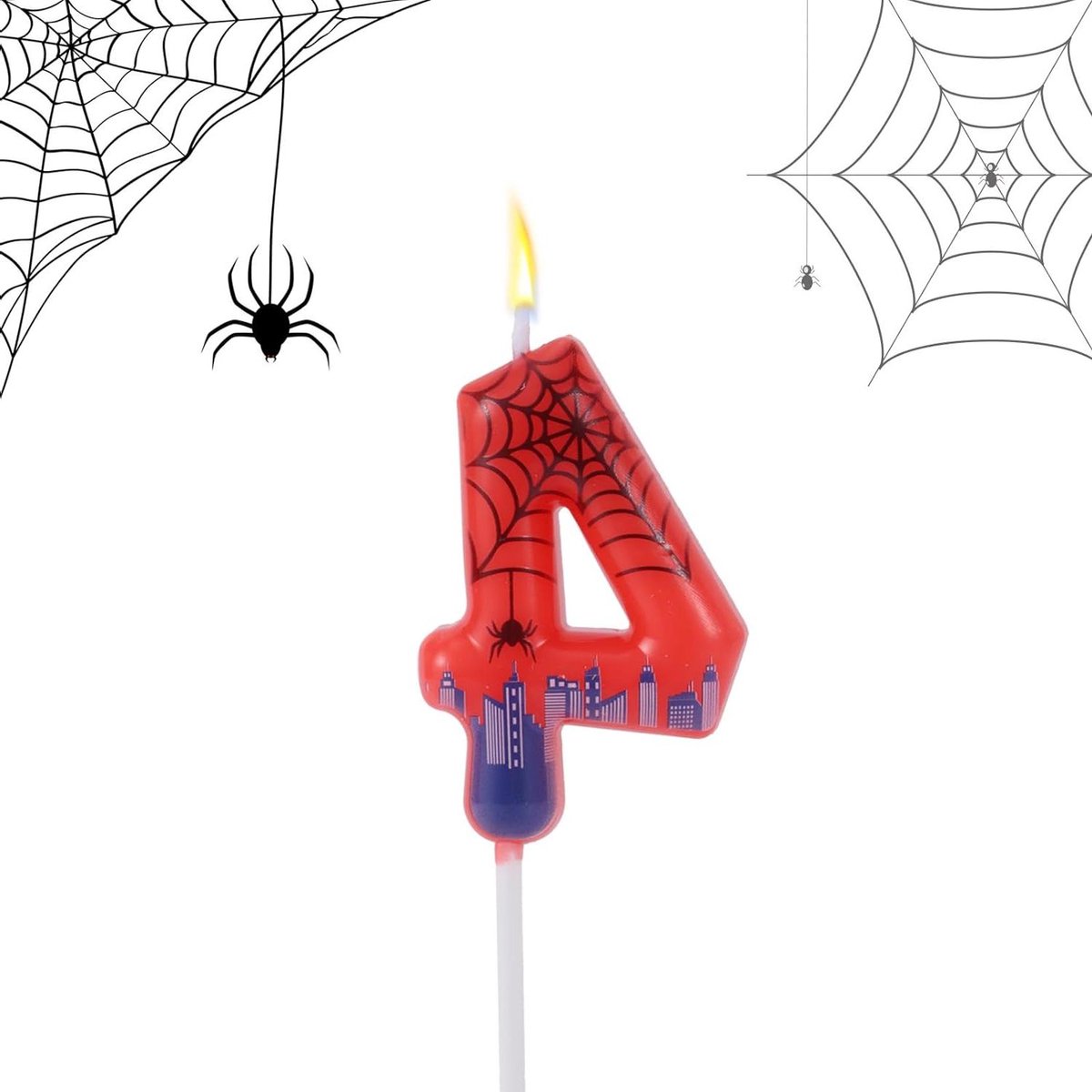 Brenzoos - Spider Web Nummer Kaars Taart Topper voor Verjaardagsfeestje Thema - Leuke Decoratie - Verjaardag Nummer Kaars - Feestbenodigdheden - Spider Decoratie