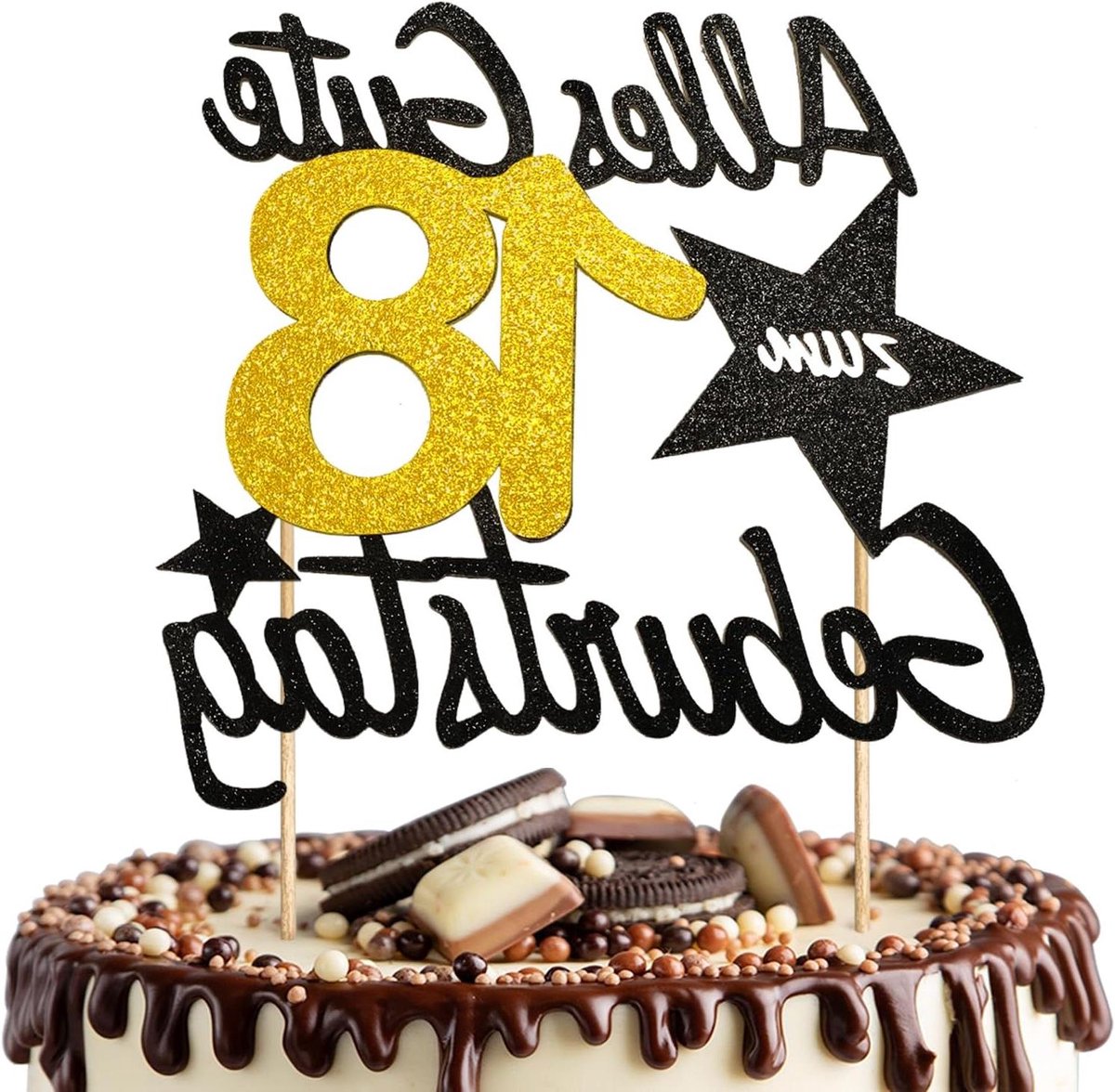 Brenzoos - Taarttopper voor 18e verjaardag - Decoratieve taartversiering feestje - Feestelijke decoratie