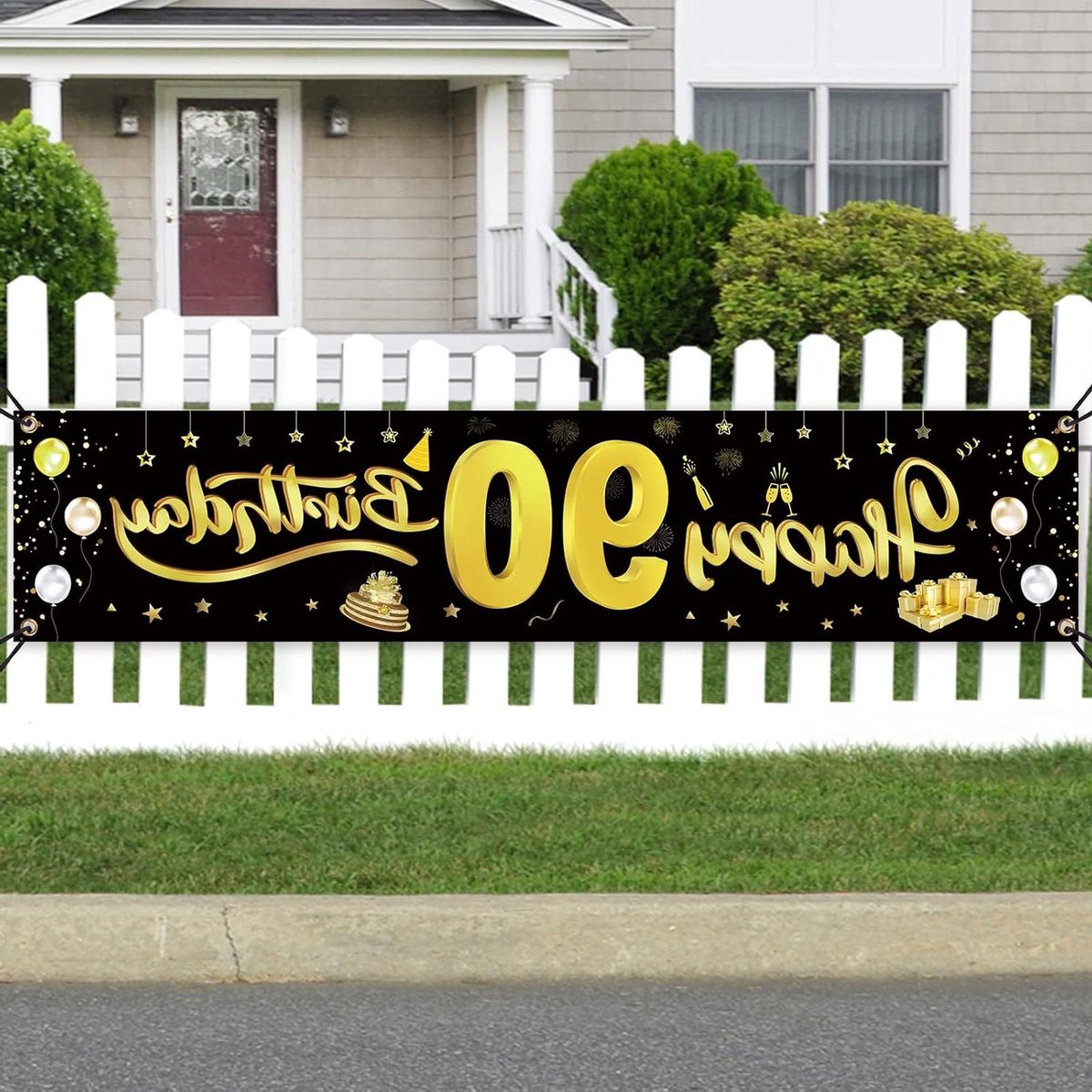   - Verjaardagsbanner 90e jubileumdecoratie voor man of vrouw, Happy Birthday 90 jaar - 210 × 40 cm