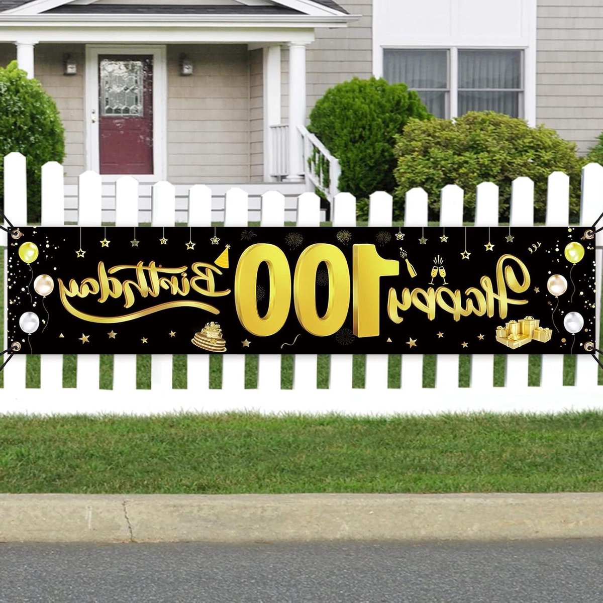   - Verjaardagsdecoratie banner 100 jaar voor man/vrouw - Happy Birthday - 210 x 40 cm