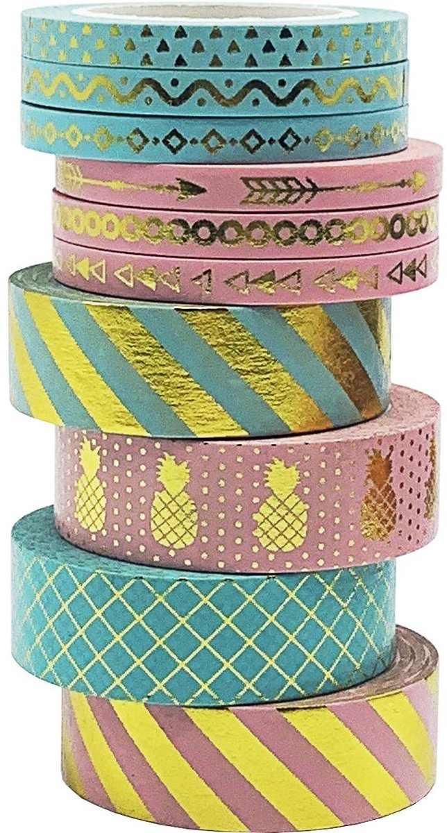   - design Washi tape set - 10 rollen kleurrijk en goud decoratief plakband voor DIY scrapbook decoratie