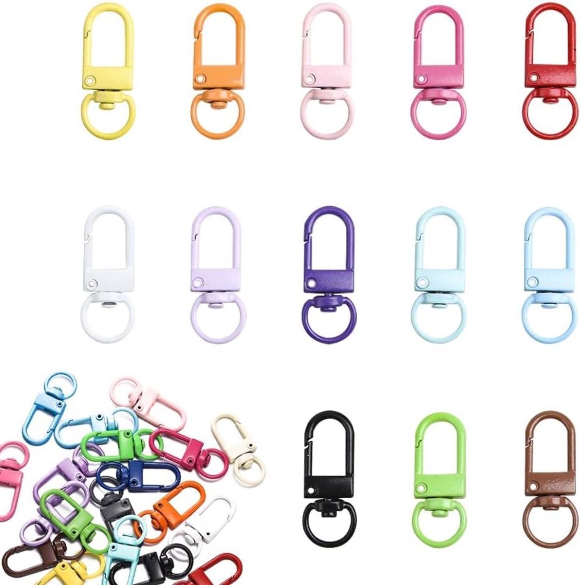 Brenzoos - • Kleurrijke Metalen Draaibare Kreeft Klauw Sluitingen - 52 Stuks• 52 Stuks Kreeft Klauw Sluitingen - Swivel Snap Haken - Tas Sleutelhangers• Premium Metalen Lanyard Clips - DIY Ambachten - Sieraden Maken