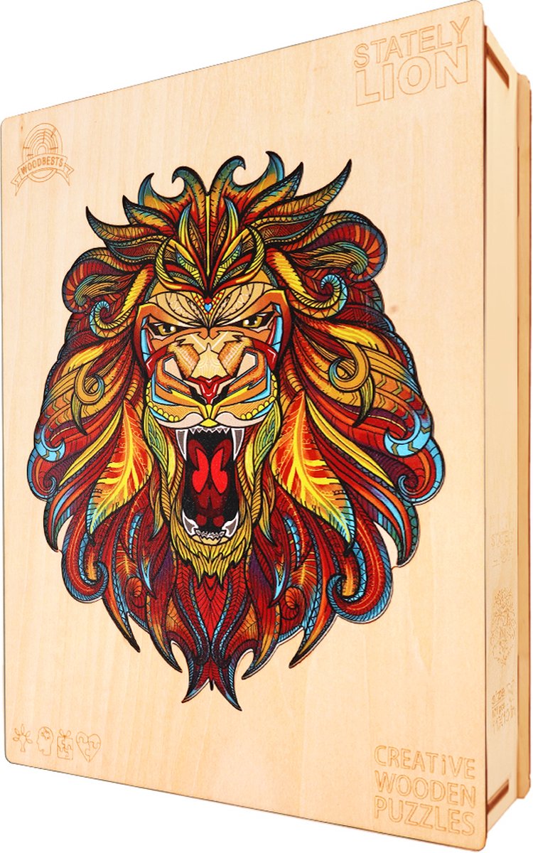 Brickkies, Statige Leeuw, Stately Lion, Jigsaw puzzle, houten puzzel, A3, Maat L, 32 x 30 cm, 240  stukjes