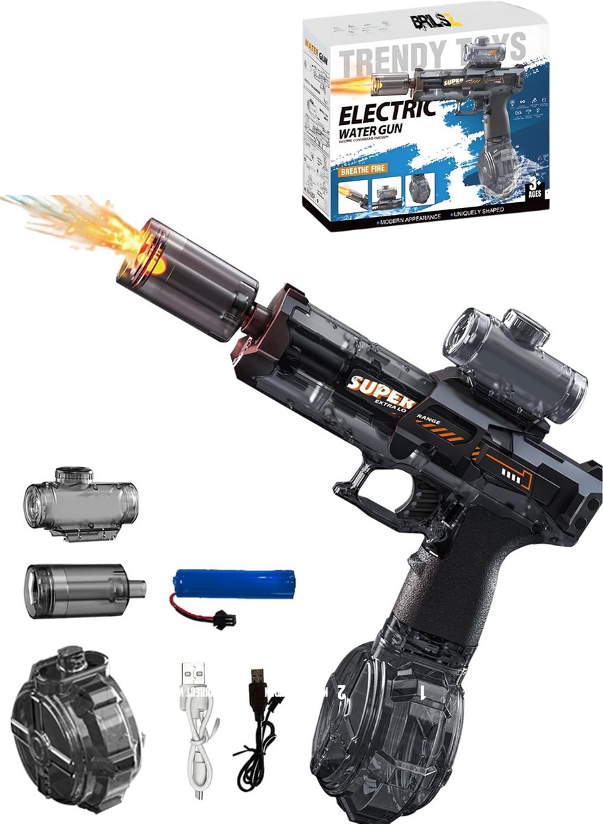 Elektrisch waterpistool - automatisch waterpistool met vizier - elektrisch waterpistool - buitenspeelgoed - water speelgoed - grijs