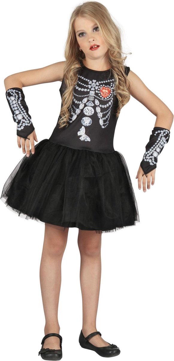 Bristol Novelty Childrens/Girls Jewel Skeleton Girl Costume (Black/White)