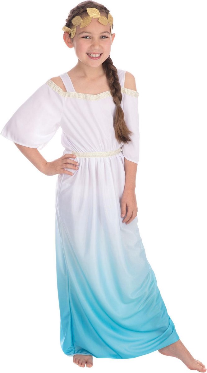 Bristol Novelty Childrens/Girls Roman Goddess Costume (White/Blue/Gold)