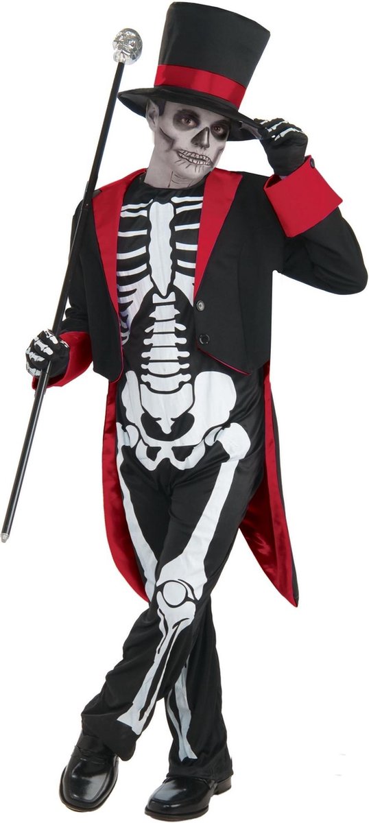 Bristol Novelty Childrens/Kids Mr Bone Jangles Halloween Costume (Black/White/Red)