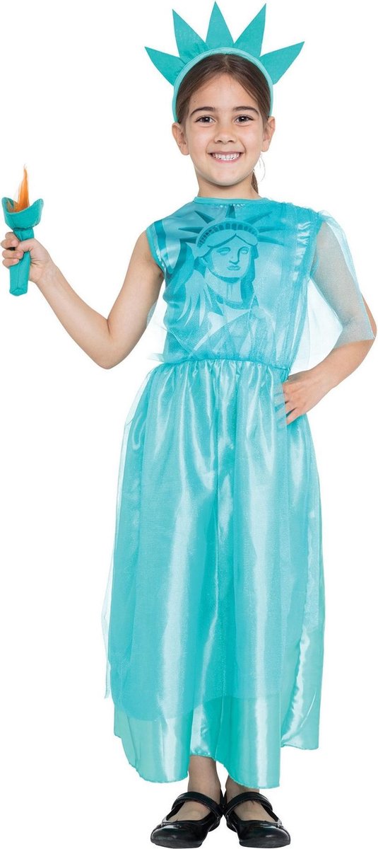 Bristol Novelty Girls Statue Of Liberty Costume With Plush Torch (Light Blue)