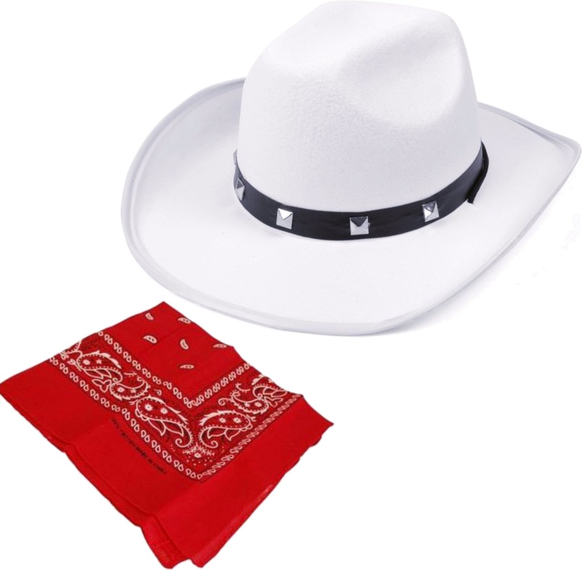 Cowboy verkleed set Cowboyhoed wit met rode western zakdoek