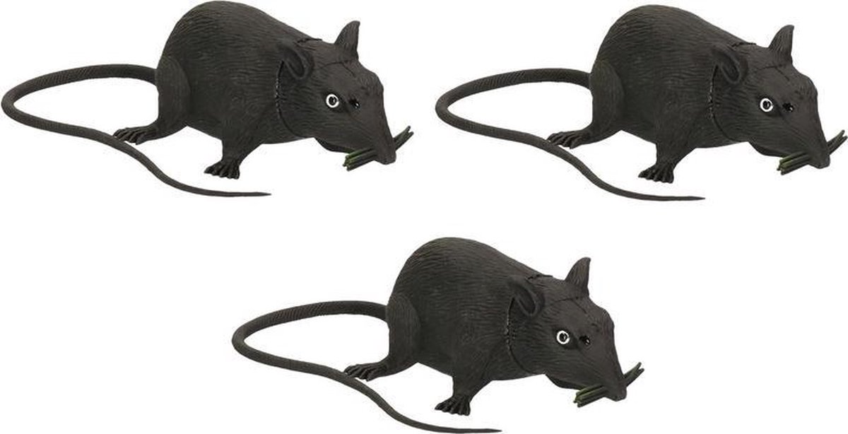 Halloween - 3x stuks piepende horror decoratie rat 13 cm - Nep ratten - Halloween/horror thema decoratie