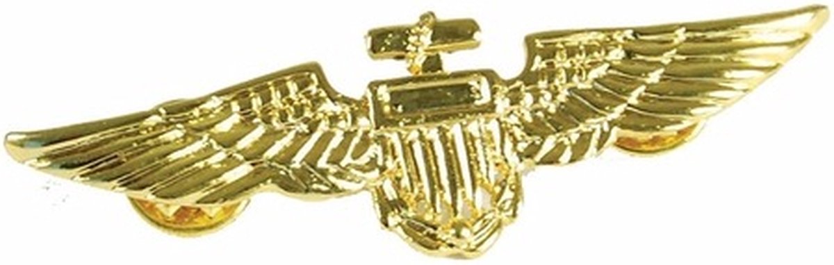 Piloten/Vliegeniers verkleed broche goud 7 cm - Piloot verkleedkleding accessoires