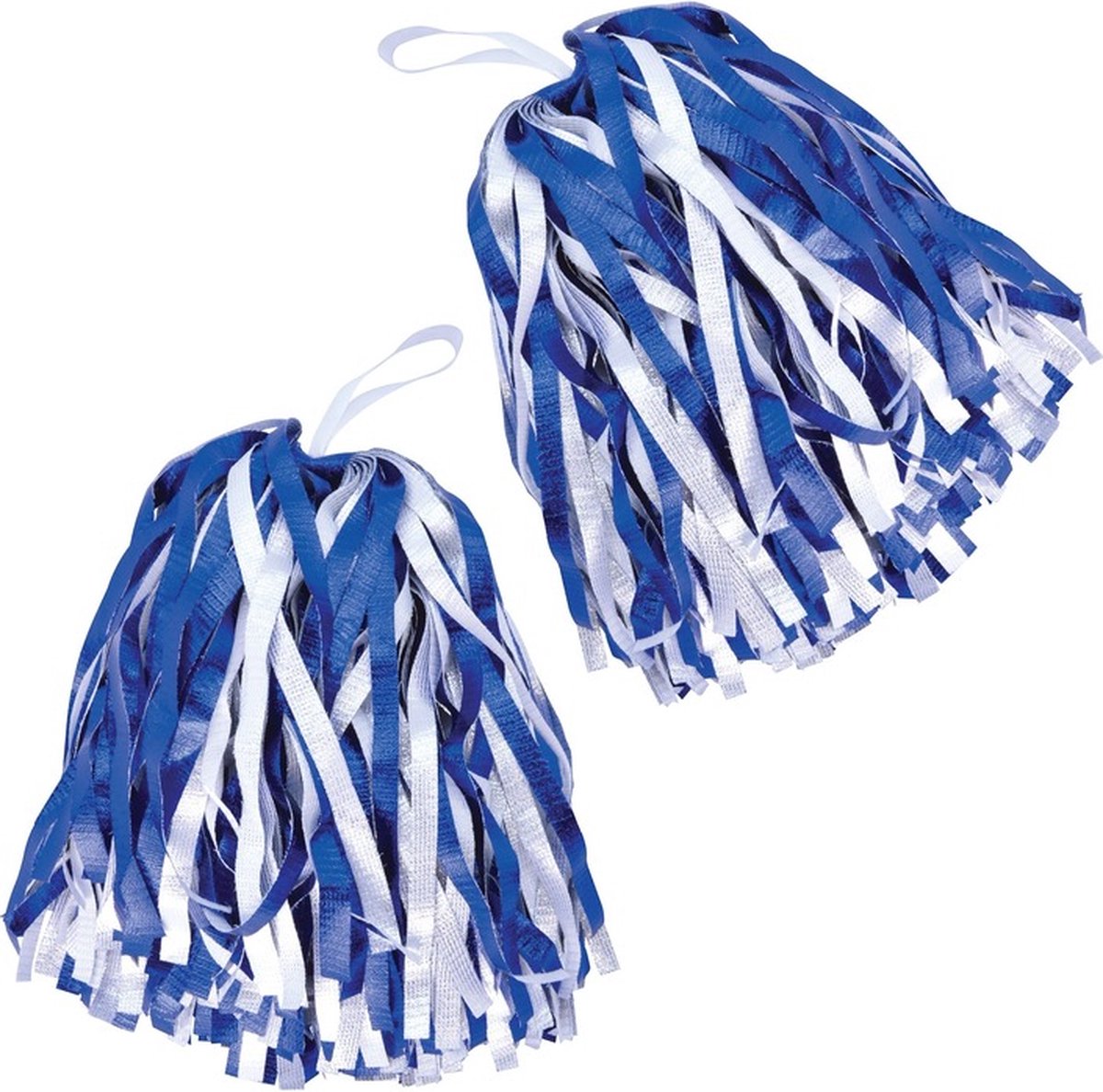 Setje van 2x stuks Cheerballs/Pompoms in het blauw/wit - Cheerleaders verkleed accessoires