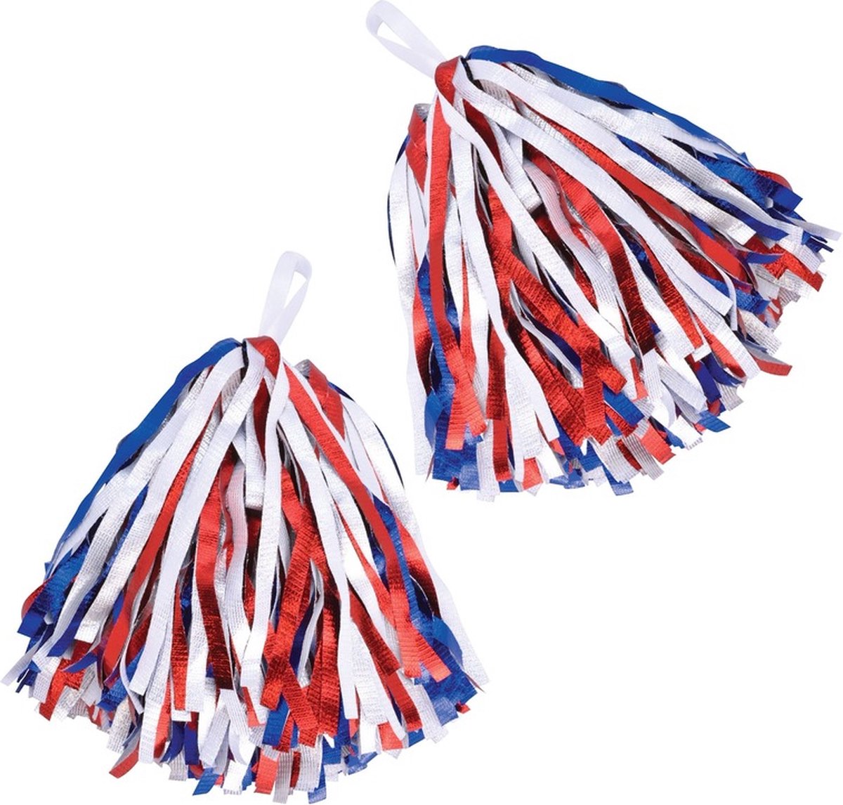 Setje van 2x stuks Cheerballs/Pompoms in het rood/wit/blauw - Cheerleaders verkleed accessoires