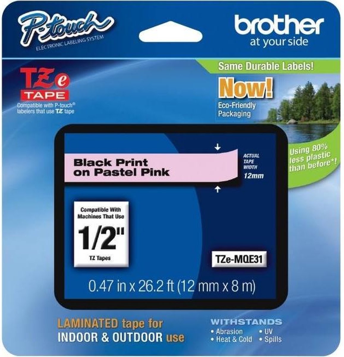 Brother TZ TAPE black on pastel pink 12MM X 8M