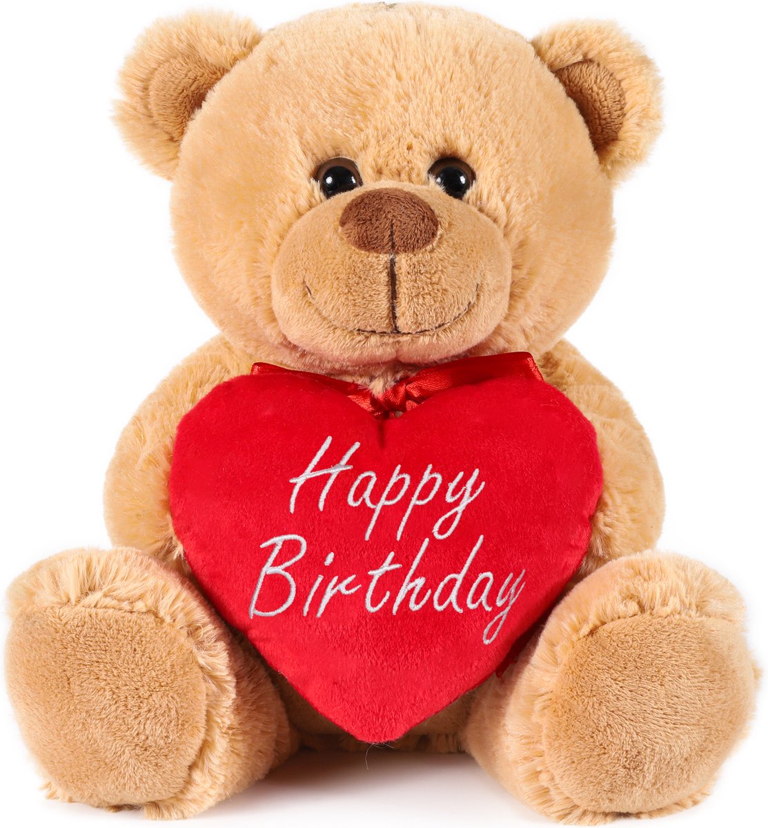 BRUBAKER Teddy Pluche Beer met Hart Rood - Happy Birthday - 25 cm - Teddybeer Pluche Teddy Knuffel - Bruin Lichtbruin