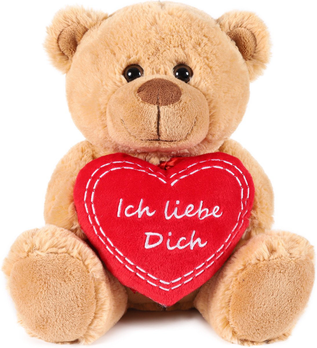 BRUBAKER Teddy Pluche Beer met Hart Rood - Ich liebe dich Duits - 25 cm - Teddybeer Pluche Teddy knuffel - Bruin