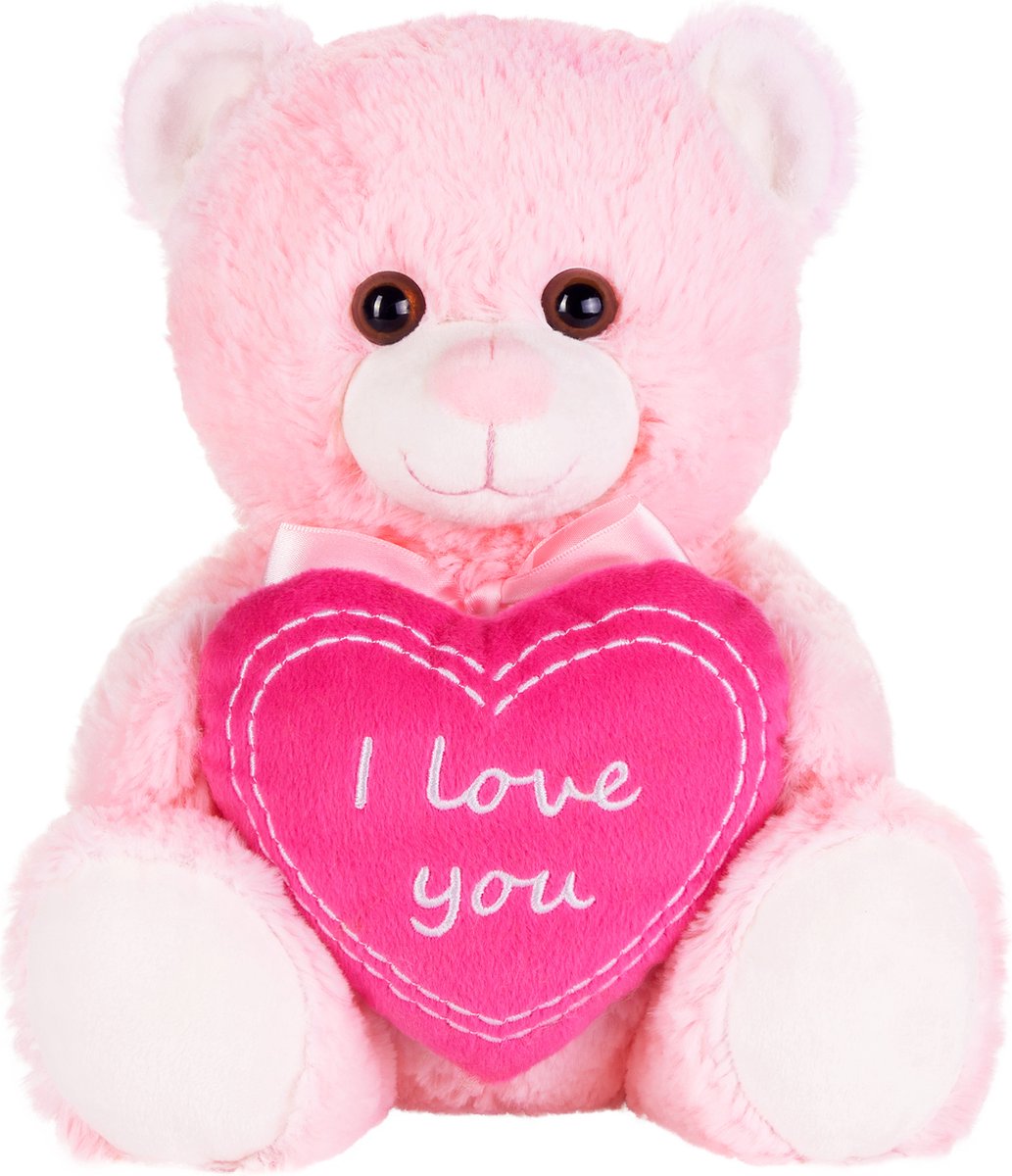 BRUBAKER Teddy Pluche Beer met Hart Roze - I Love You - 25 cm - Teddybeer Pluche Teddy Knuffel - Zacht Speelgoed Roze