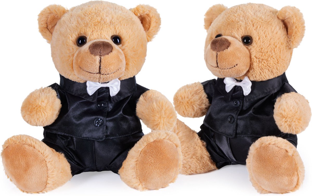 BRUBAKER Teddybeer Bruidegomstel - Teddy Set in Pak - Cadeau voor Huwelijk en Verloving - Huwelijkscadeau voor Mannen - Knuffeldieren Mannenpaar - 25 cm