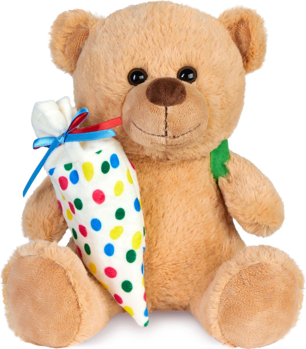 BRUBAKER Teddybeer met Schooltas en Kleurrijke Schoolkegel om te Vullen - 25 cm Teddybeer voor de Eerste Schooldag op School - Pluche Teddybeer met Rugzak - Knuffel Knuffeldier