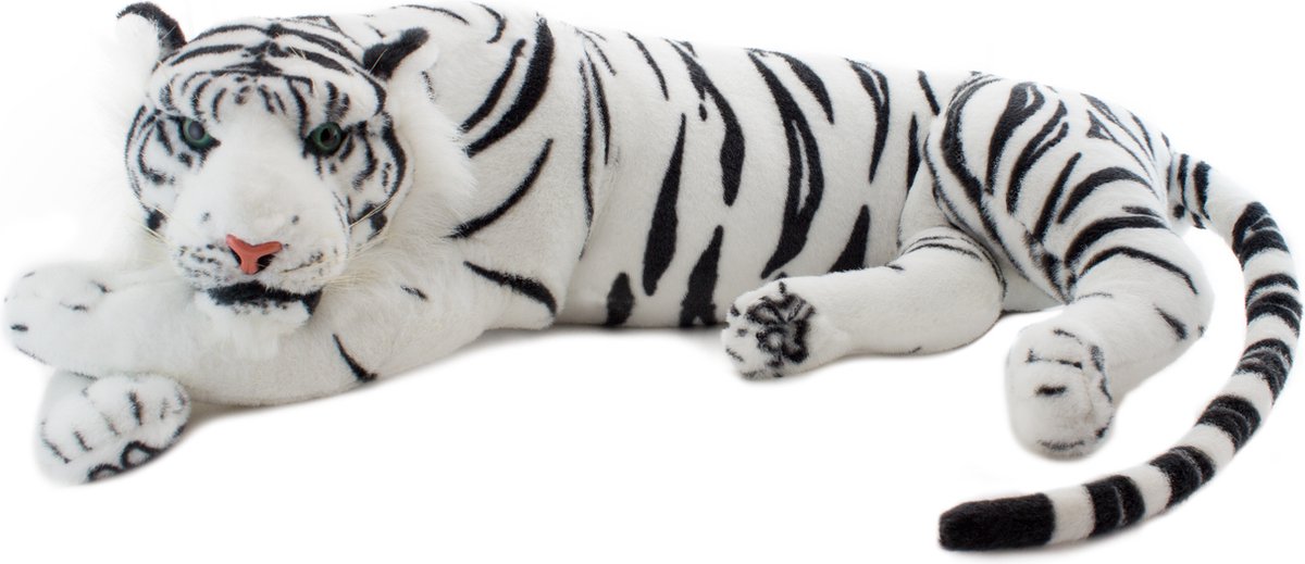 BRUBAKER Tijger Knuffel 60 cm - Liggend Levensechte Knuffel - Koning van de Jungle - Wit