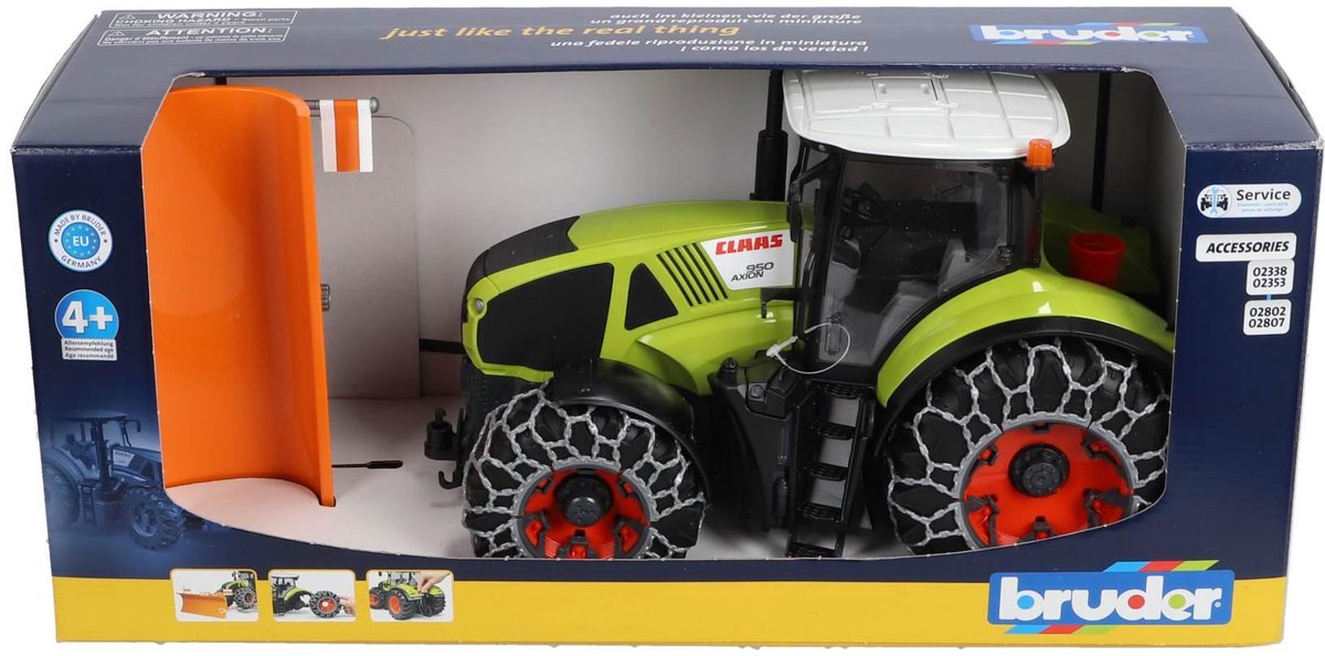   tractor Claas Axion 950 met sneeuwkettingen en ploegblad speelgoed.