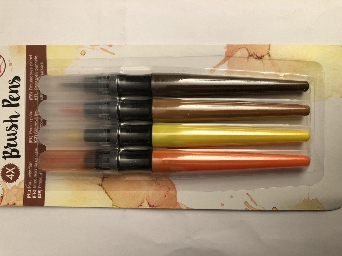 Brush Pens, 4 kleuren set oranje - geel - lichtbruin - donkerbruin