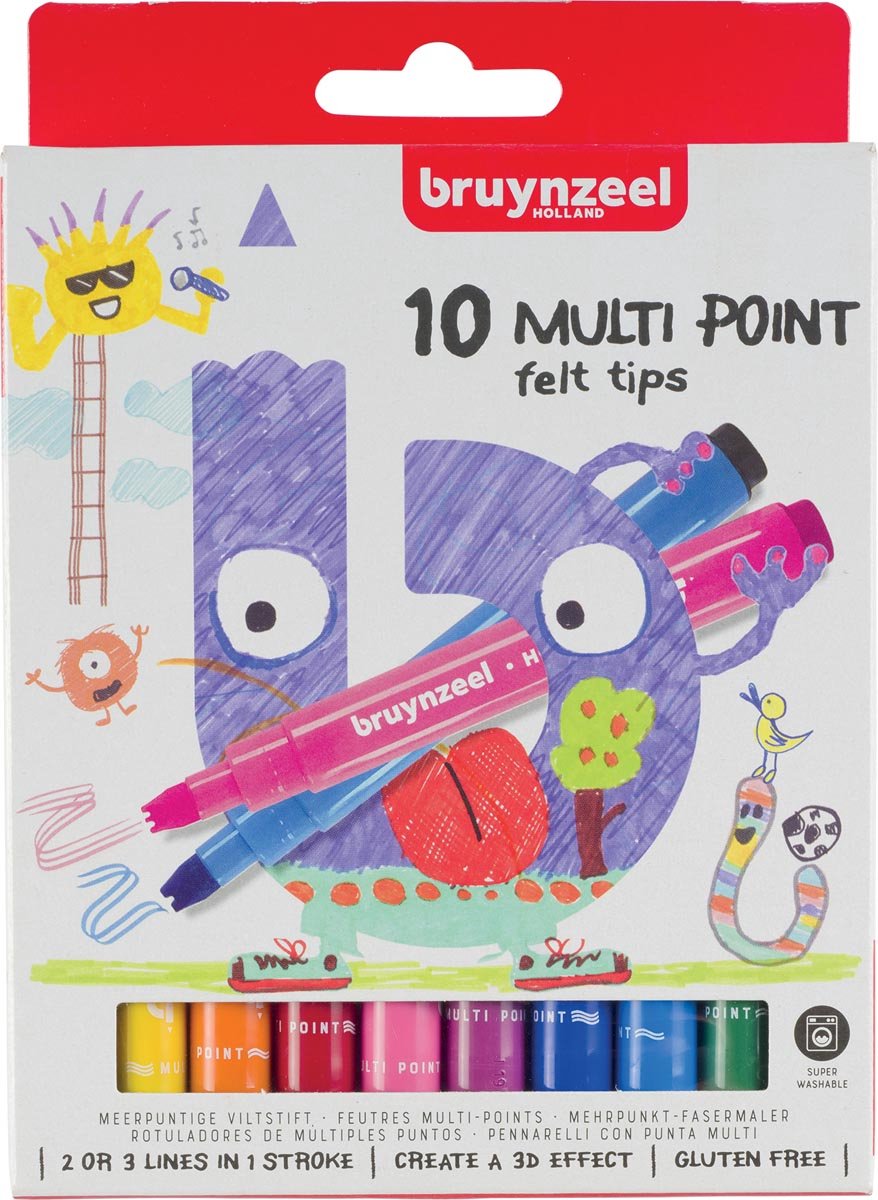 Bruynzeel Kids viltstiften Multi Point, etui van 10 geassorteerde kleuren 6 stuks