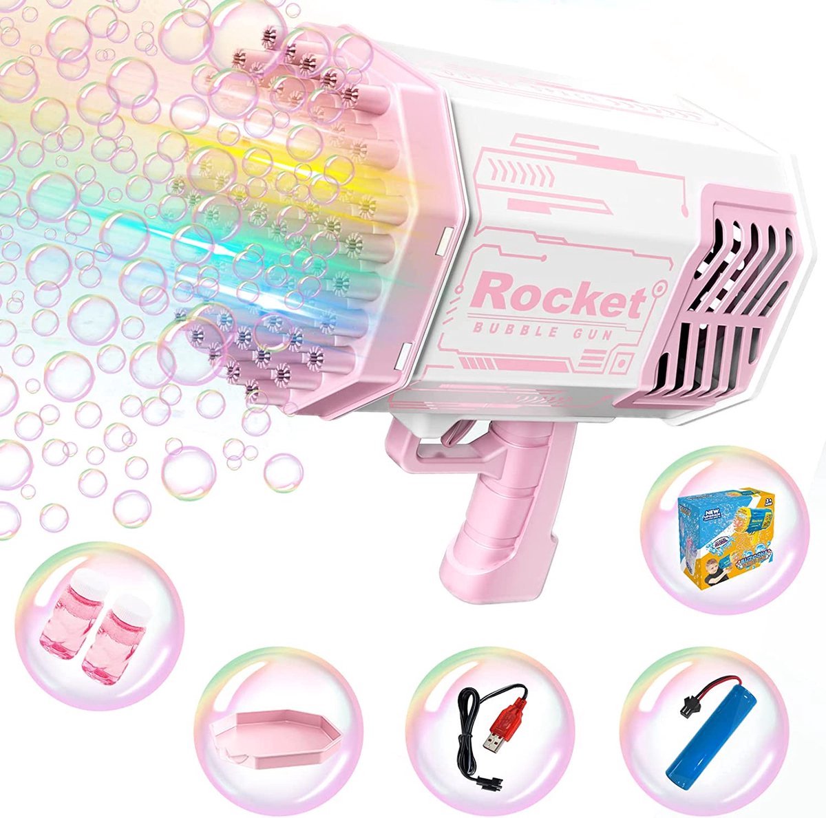   maker - Speelgoed zeepbellenmachine - Bubble Gun Bazooka - 69 gaten voor 5000 bellen - oplaadbaar