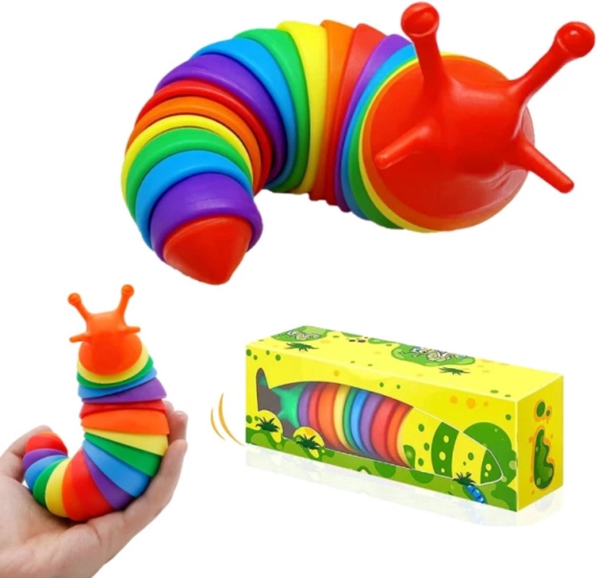 Fidget Slak Regenboog - Finger Slug - Fidget Slug - Rups - TikTok Hype - Anti Stress - 18 cm