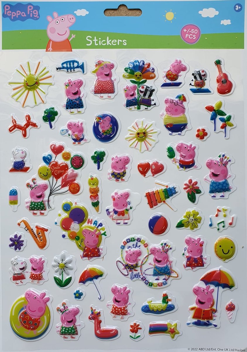 Peppa Pig Stickervel - Hasbro - 3D Stickers - Knutselen - Roze - 3+ jaar - Peppa Big - Jongens - Meisjes - Kinderfilm - Vakantie - Kinderpartijtje - Feestje - Cadeautje